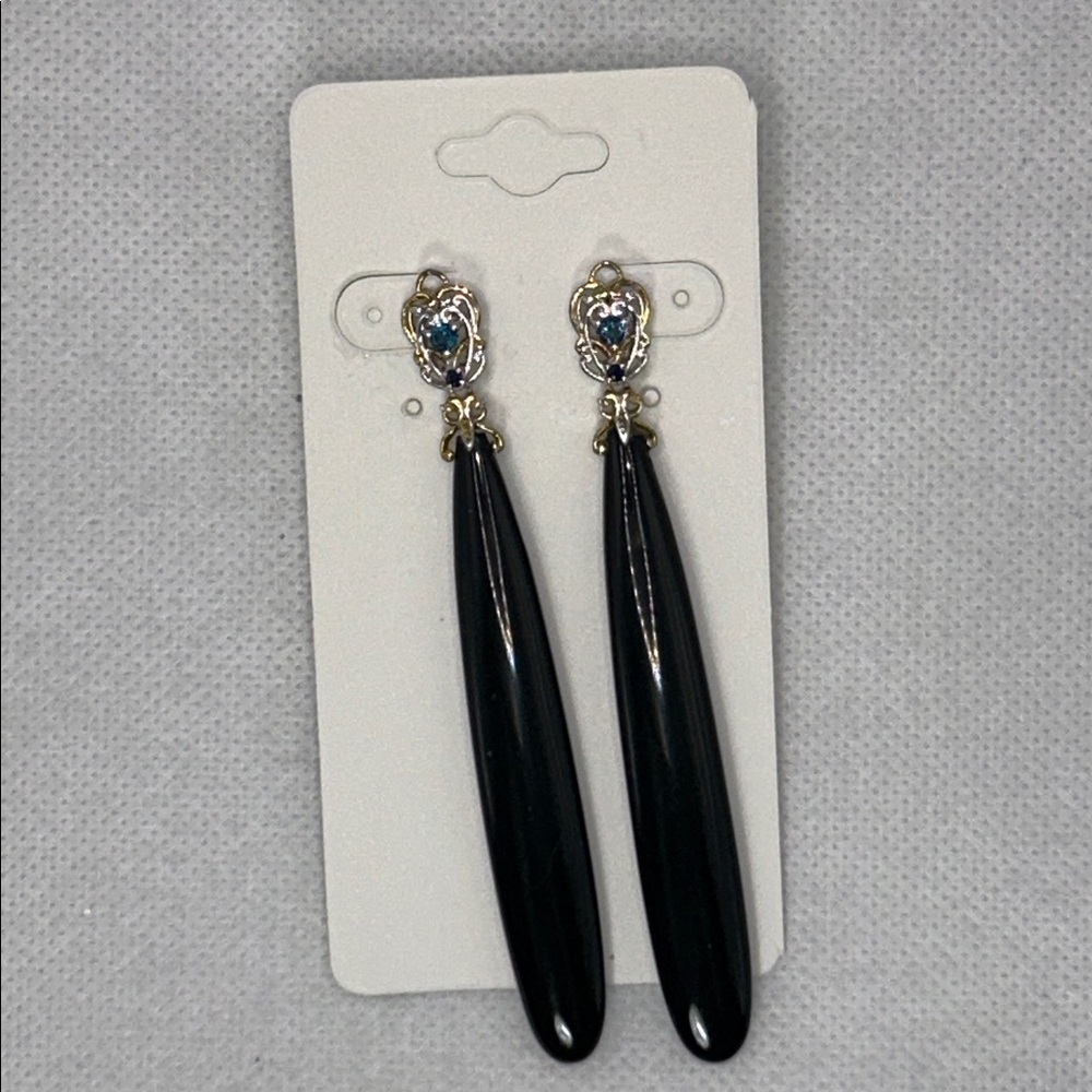 NWOT Gems En Vogue London Blue Topaz Amethyst Black Onyx Dangle Earrings